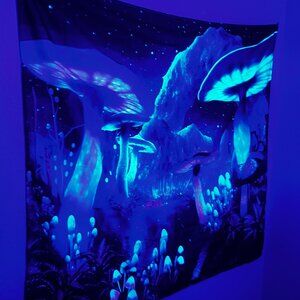 Mushroom kingdom plant stary night sky blacklight tapestry wall decor hanging